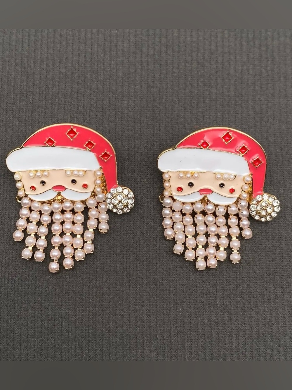 Holiday Santa Enamel Bead Fringe Earrings